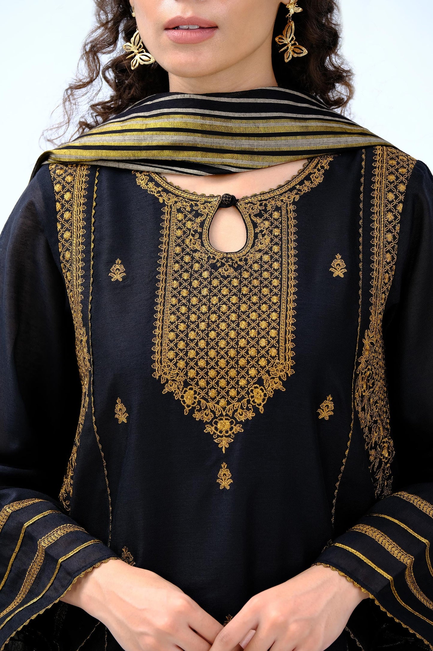 Stitched 2 Piece Cotton Net Embroidered Suit