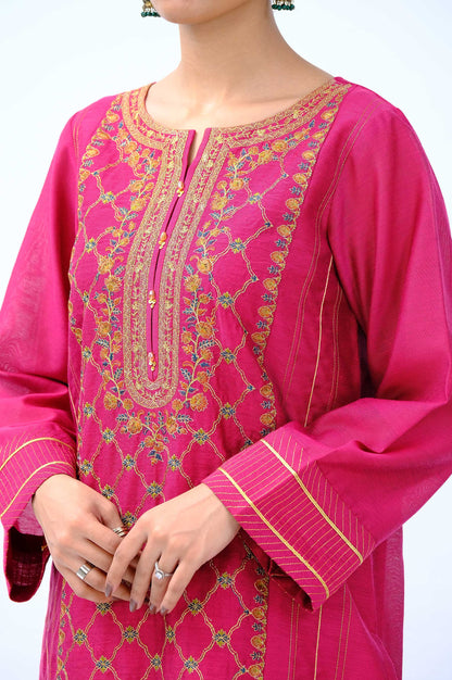 Stitched 2 Piece Cotton Net Embroidered Outfit
