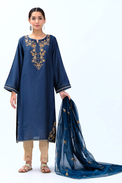 Stitched 2 Piece Cotton Net Embroidered Suit