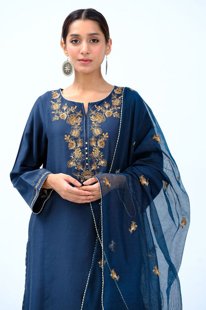 Stitched 2 Piece Cotton Net Embroidered Suit