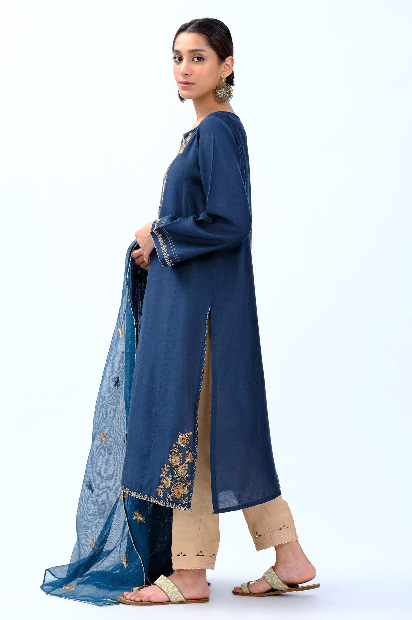 Stitched 2 Piece Cotton Net Embroidered Suit