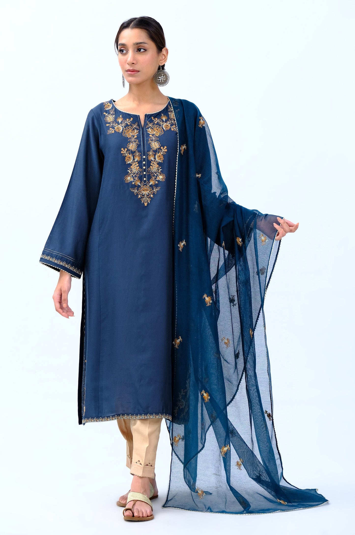 Stitched 2 Piece Cotton Net Embroidered Suit