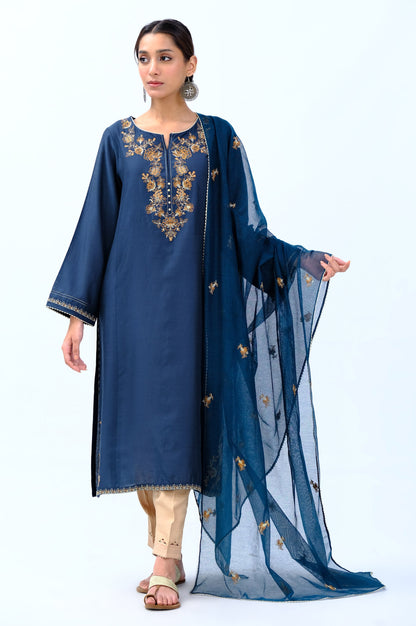 Stitched 2 Piece Cotton Net Embroidered Suit