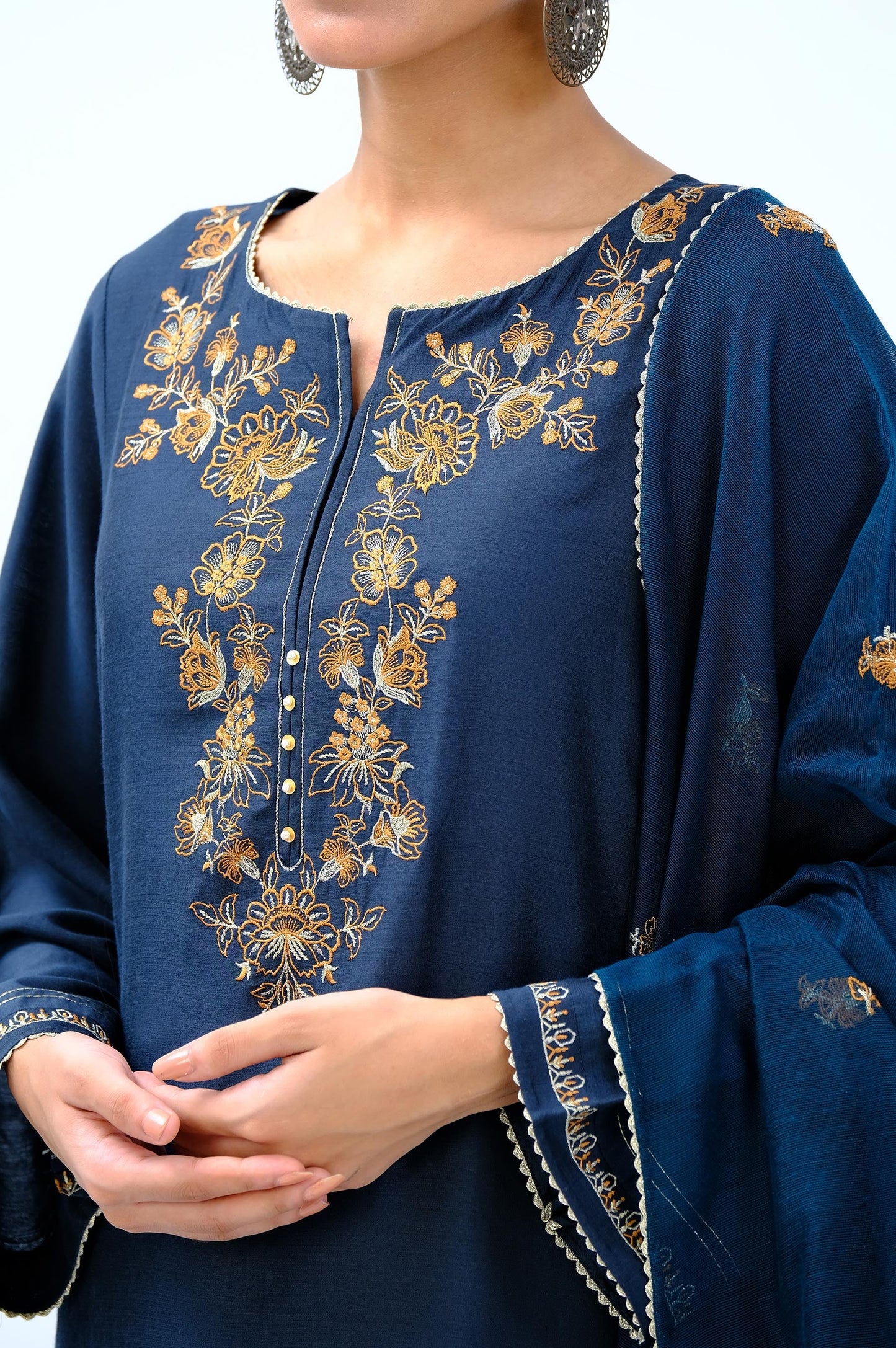 Stitched 2 Piece Cotton Net Embroidered Suit