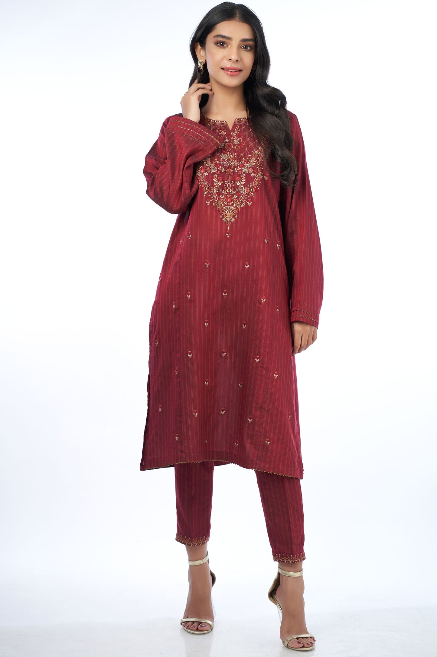 Stitched 2 Piece Cotton Silk Embroidered Outfit