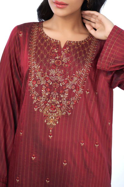 Stitched 2 Piece Cotton Silk Embroidered Outfit