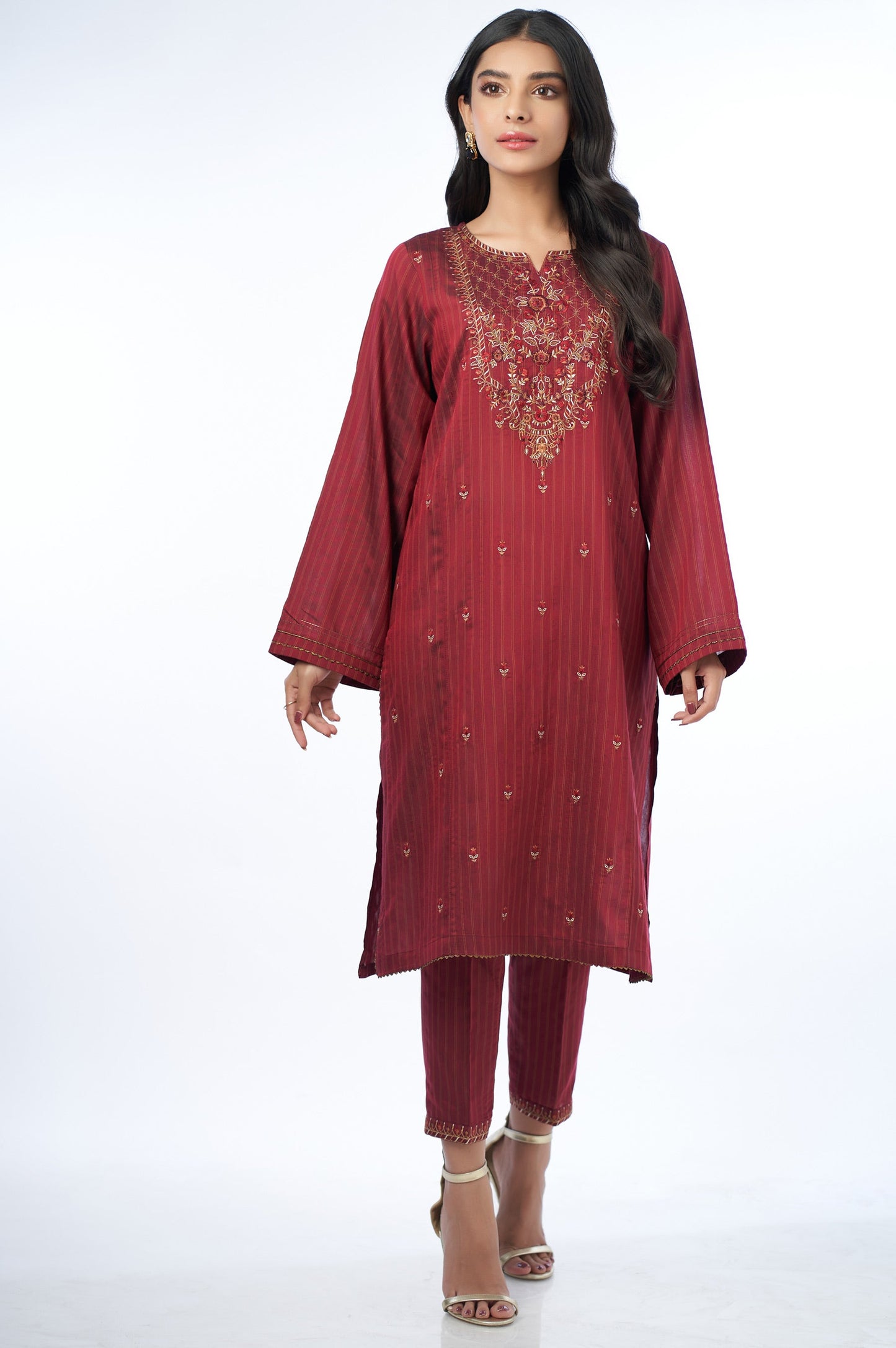 Stitched 2 Piece Cotton Silk Embroidered Outfit