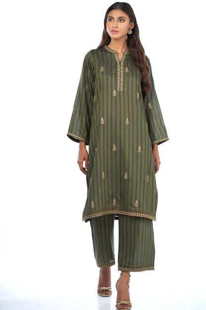 Stitched 2 Piece Cotton Silk Embroidered Outift