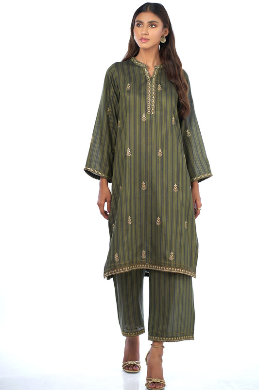 Stitched 2 Piece Cotton Silk Embroidered Outift