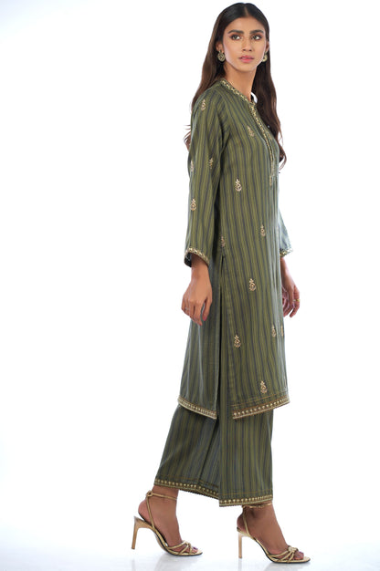 Stitched 2 Piece Cotton Silk Embroidered Outift