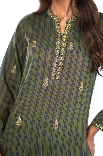 Stitched 2 Piece Cotton Silk Embroidered Outift