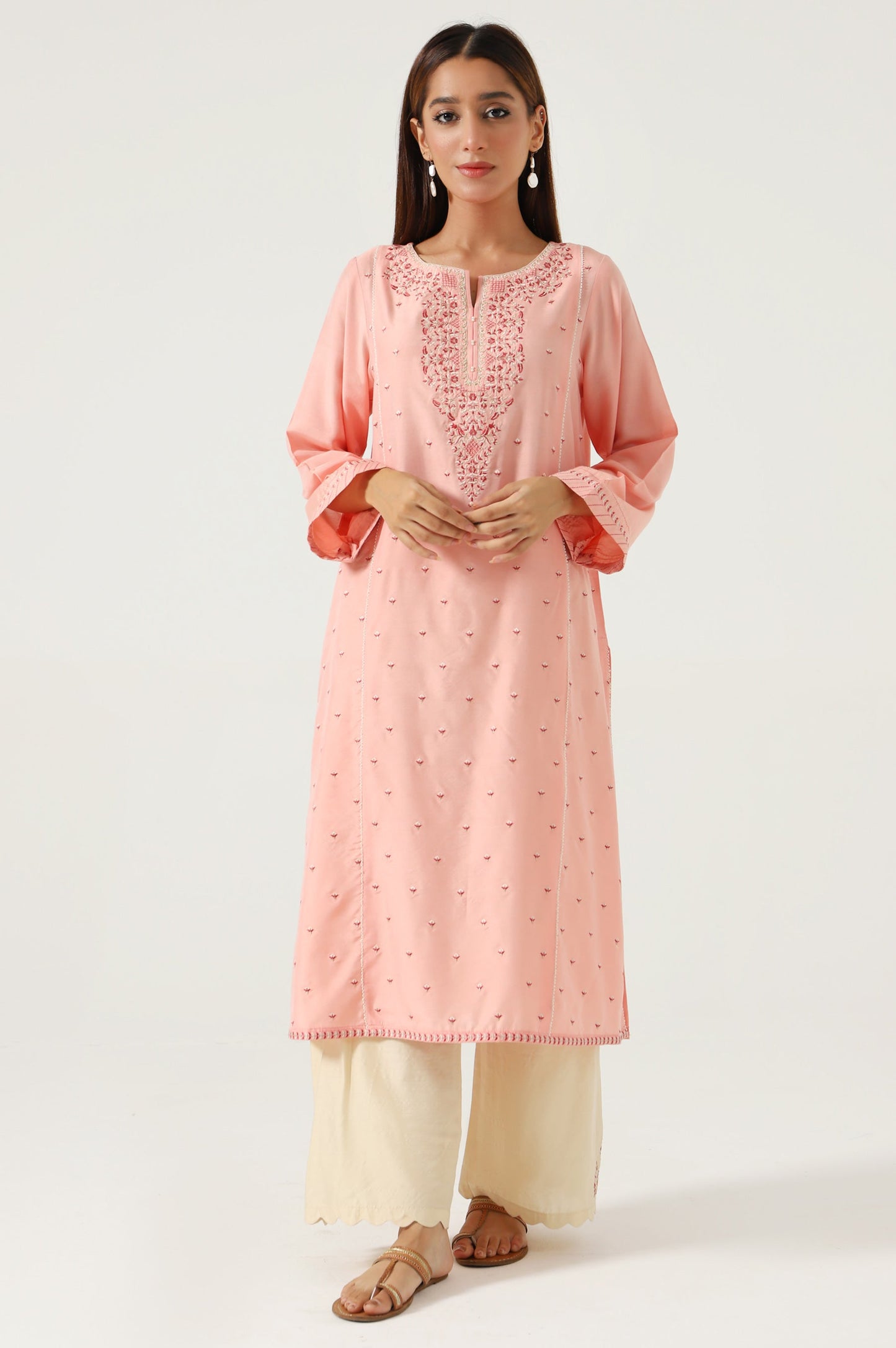 Stitched 2 Piece Cotton Silk Embroidered Outift