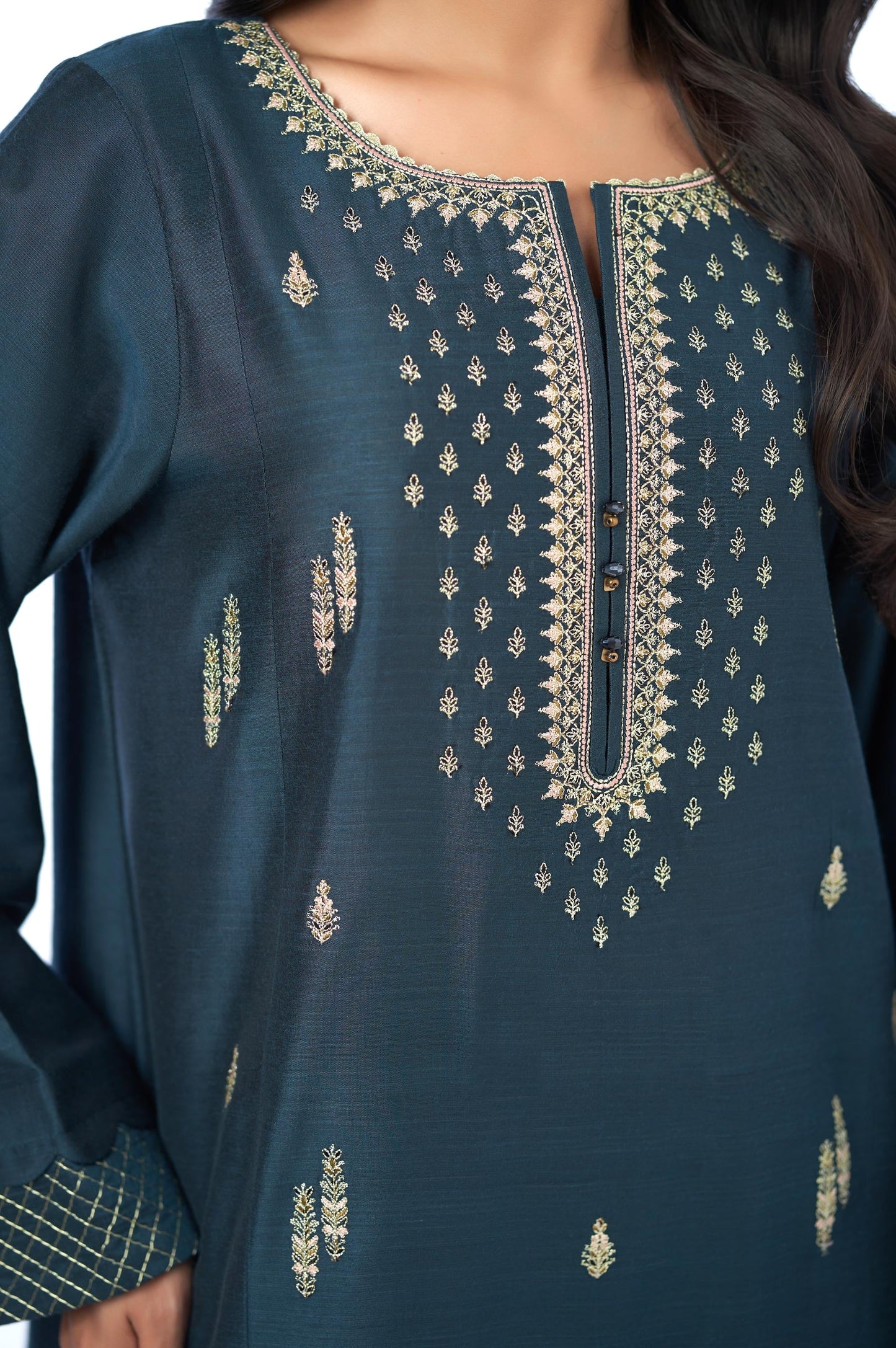 Stitched 2 Piece Cotton Silk Embroidered Outfit
