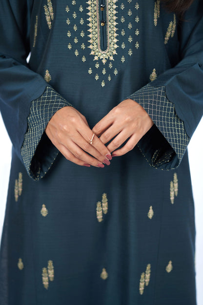 Stitched 2 Piece Cotton Silk Embroidered Outfit