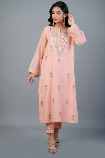 Stitched 2 Piece Khaddi Net Embroidered Outfit