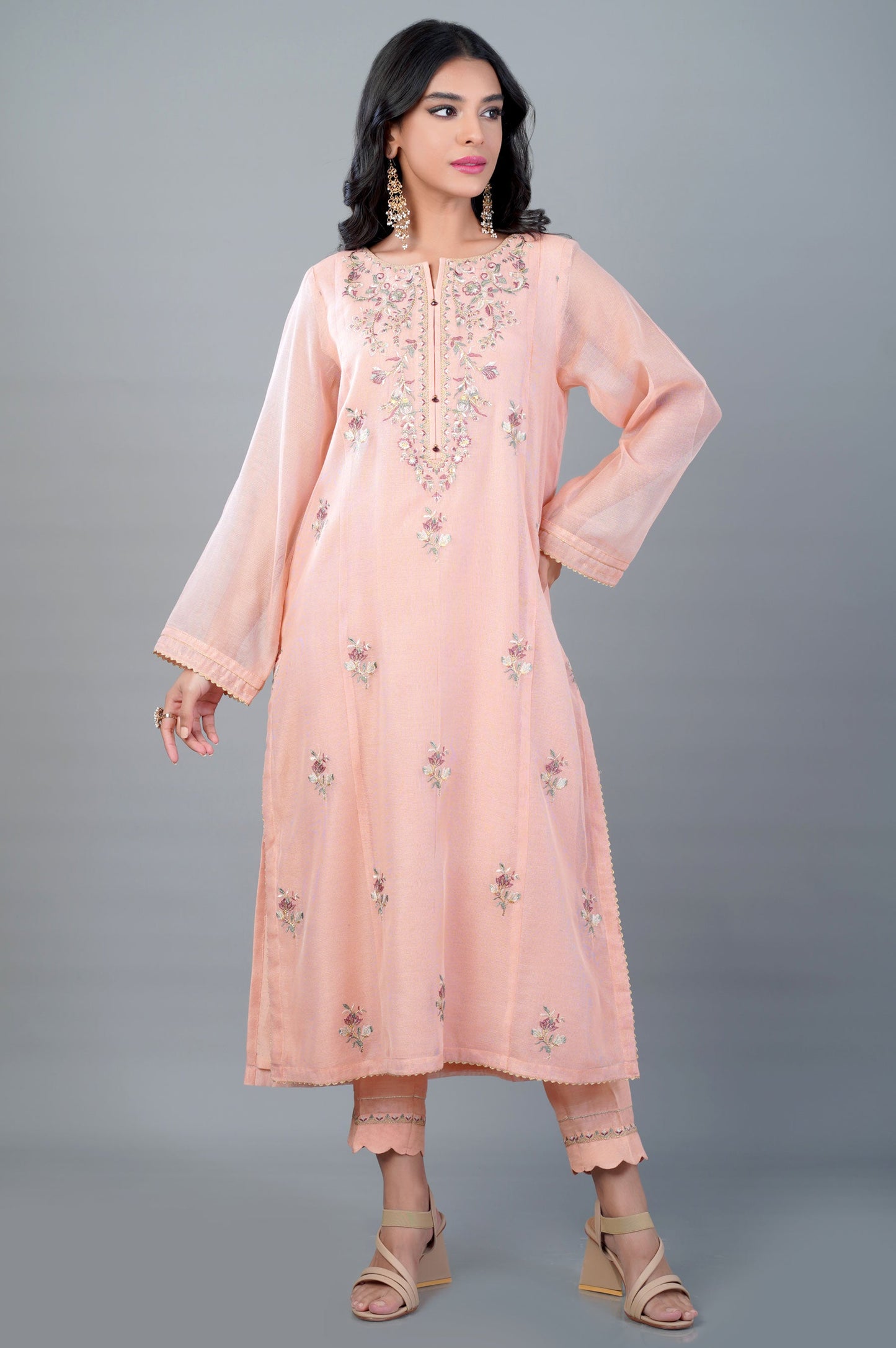 Stitched 2 Piece Khaddi Net Embroidered Outfit