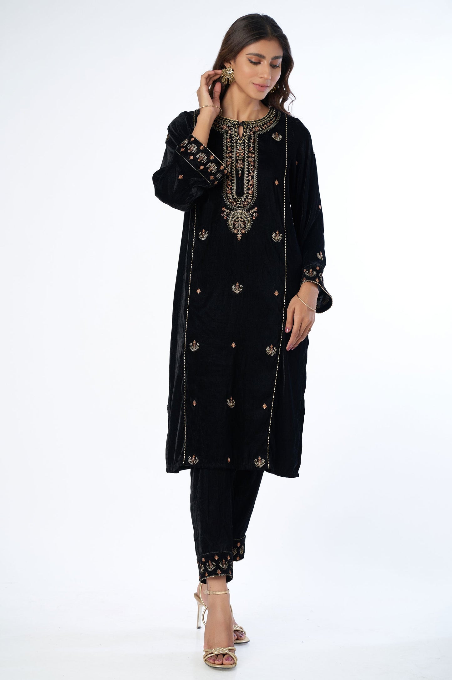 Stitched 2 Piece Velvet Embroidered Suit