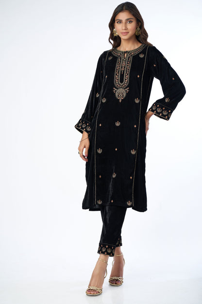 Stitched 2 Piece Velvet Embroidered Suit