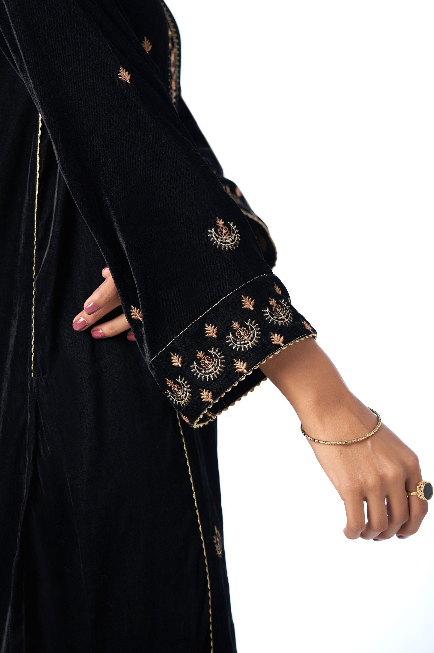 Stitched 2 Piece Velvet Embroidered Suit