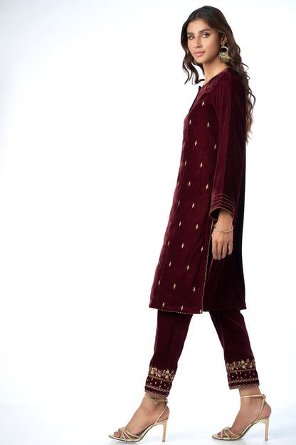 Stitched 2 Piece Velvet Embroidered Suit