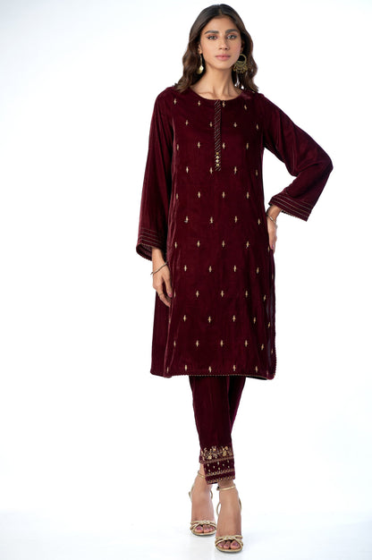 Stitched 2 Piece Velvet Embroidered Suit