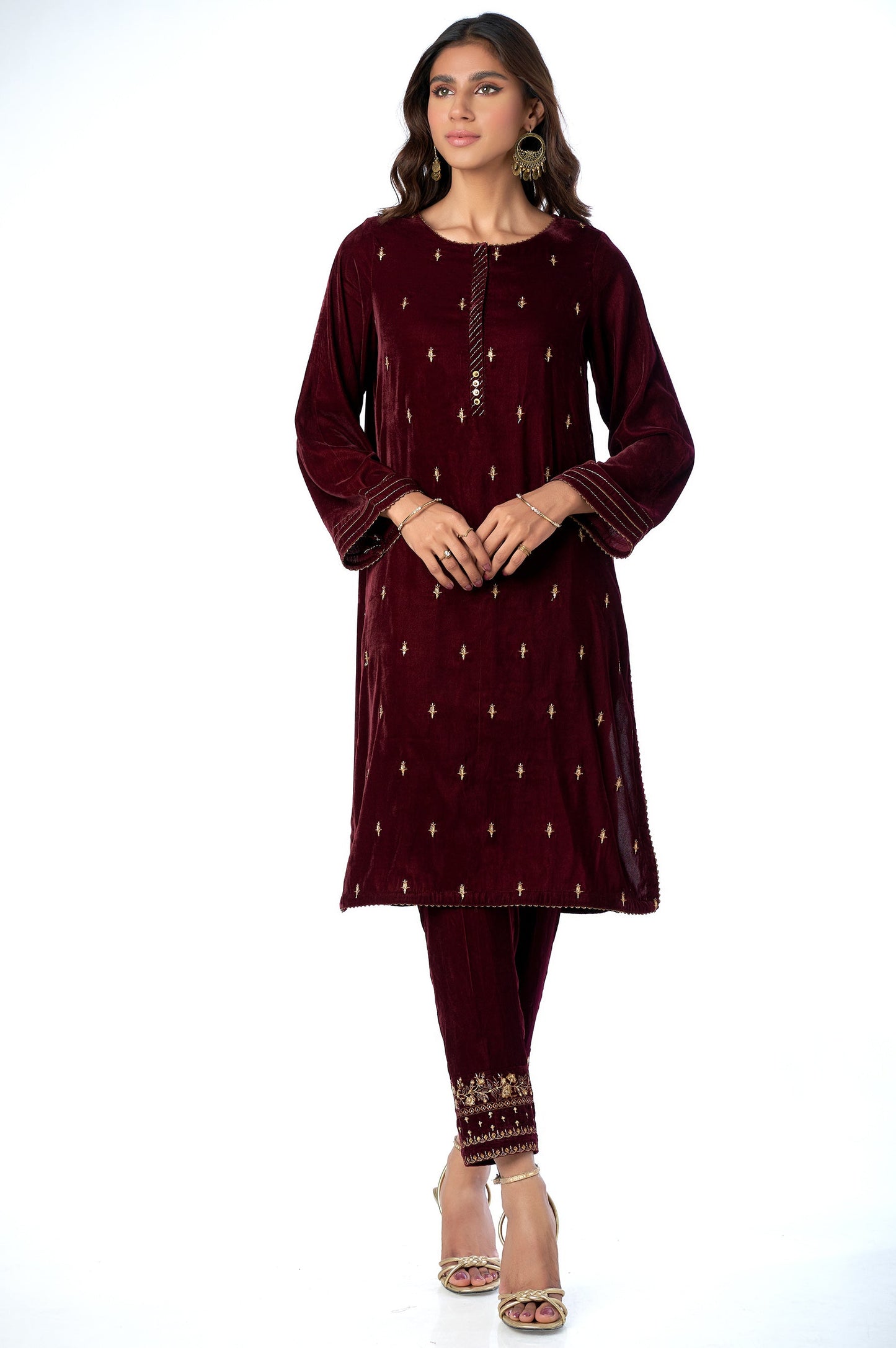 Stitched 2 Piece Velvet Embroidered Suit