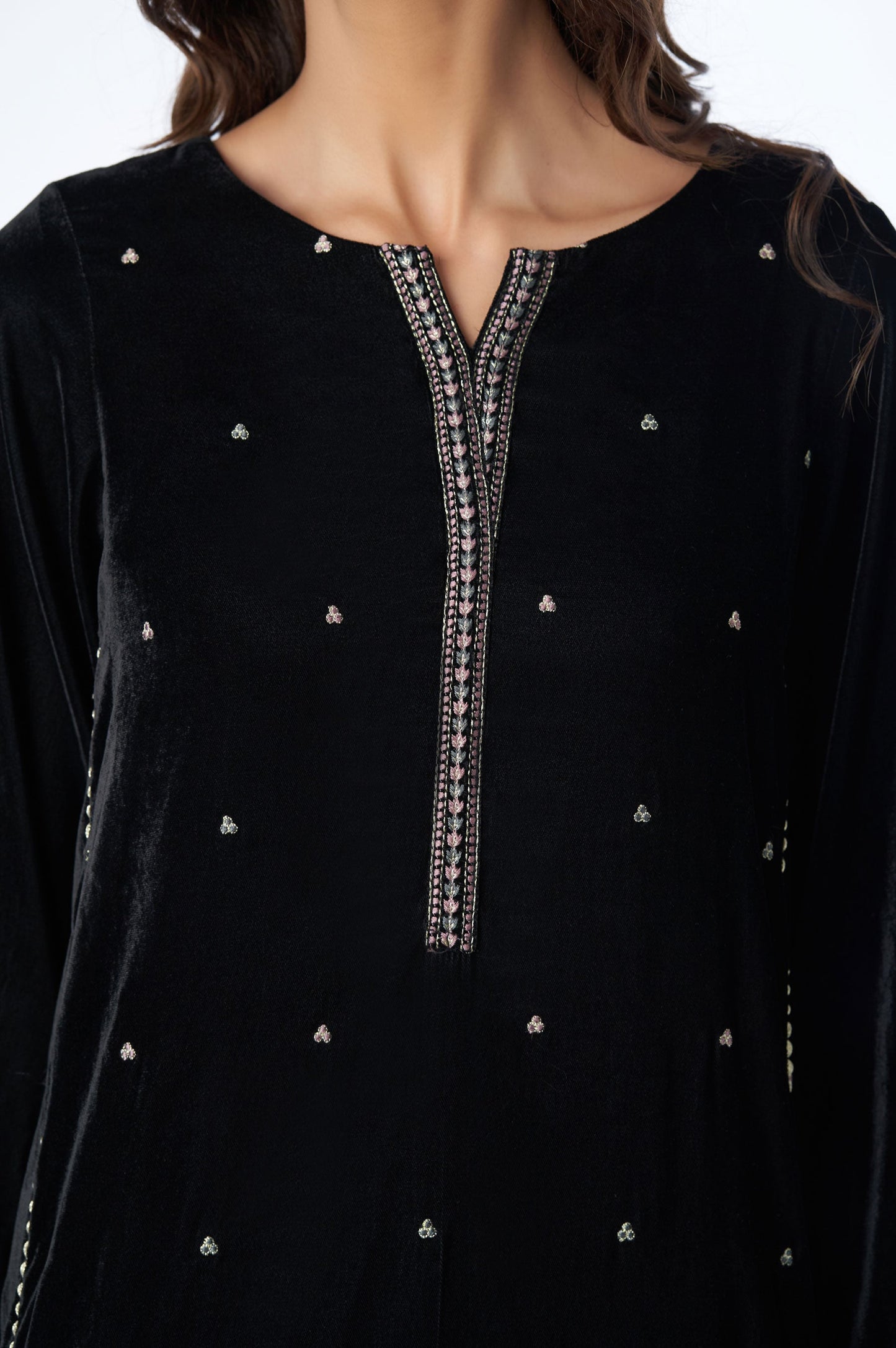 Stitched 2 Piece Velvet Embroidered Suit