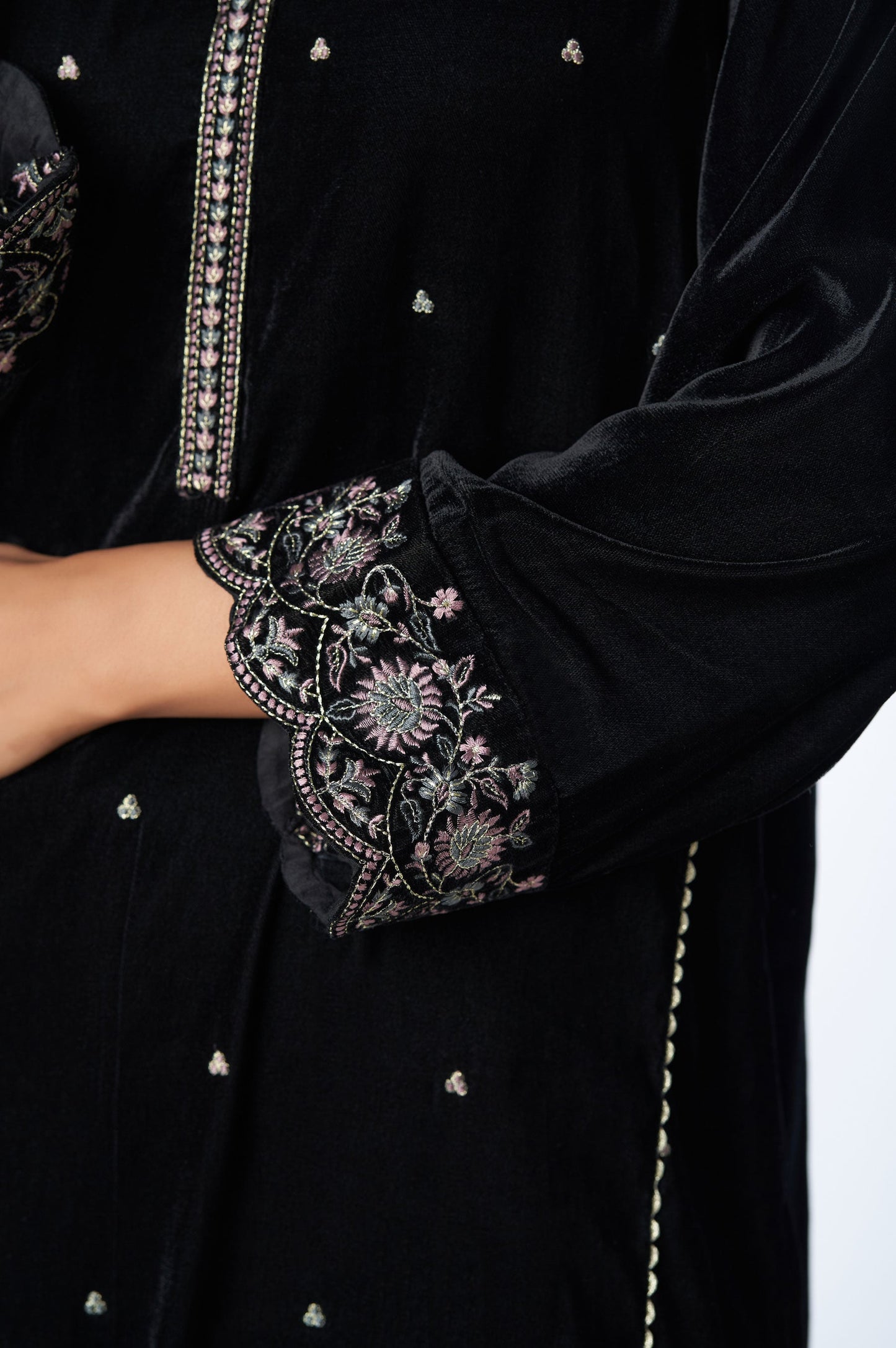 Stitched 2 Piece Velvet Embroidered Suit