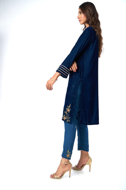 Stitched 2 Piece Velvet Embroidered Suit