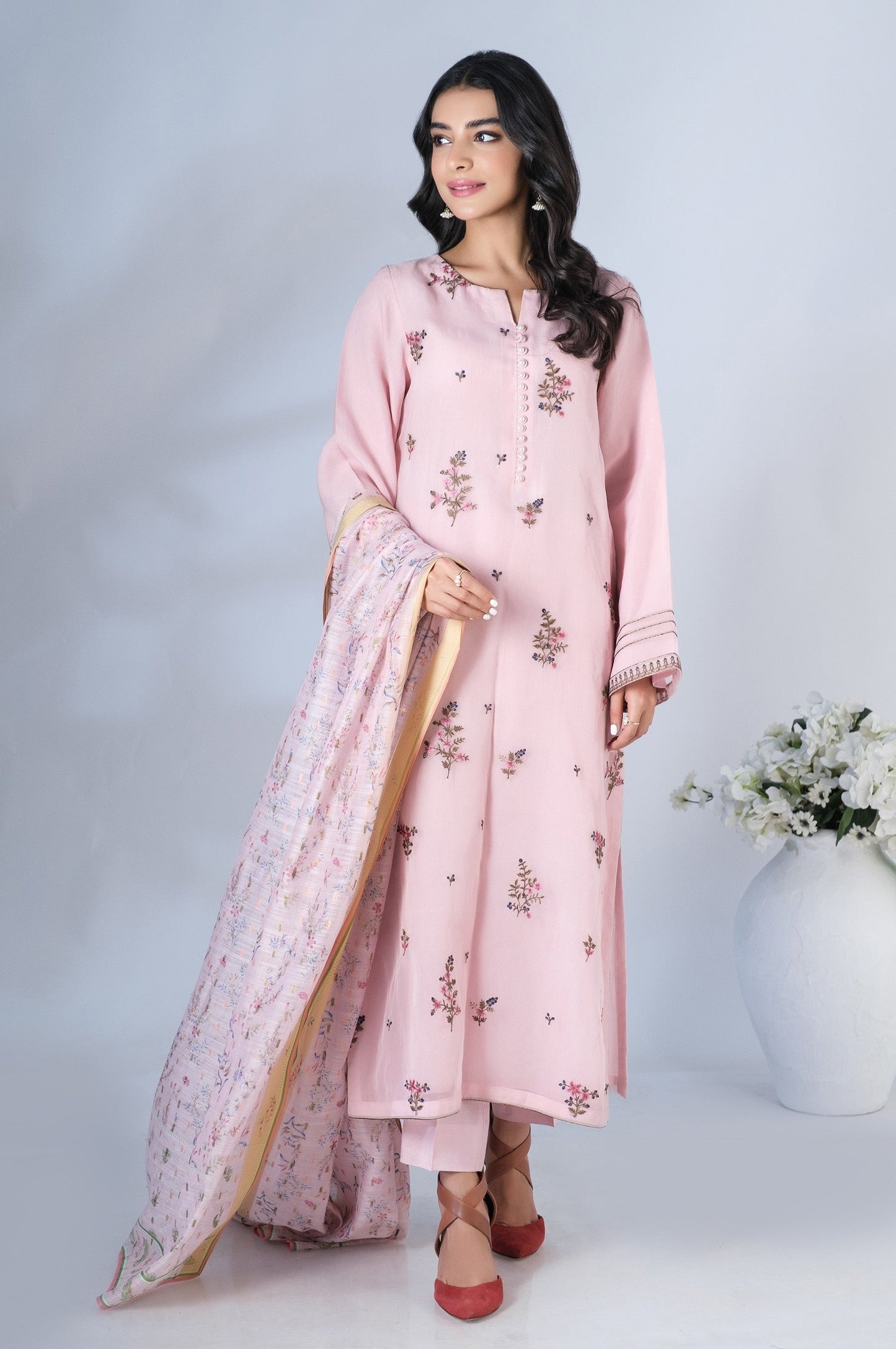 Stitched 2 Piece Organza Embroidered Outfit