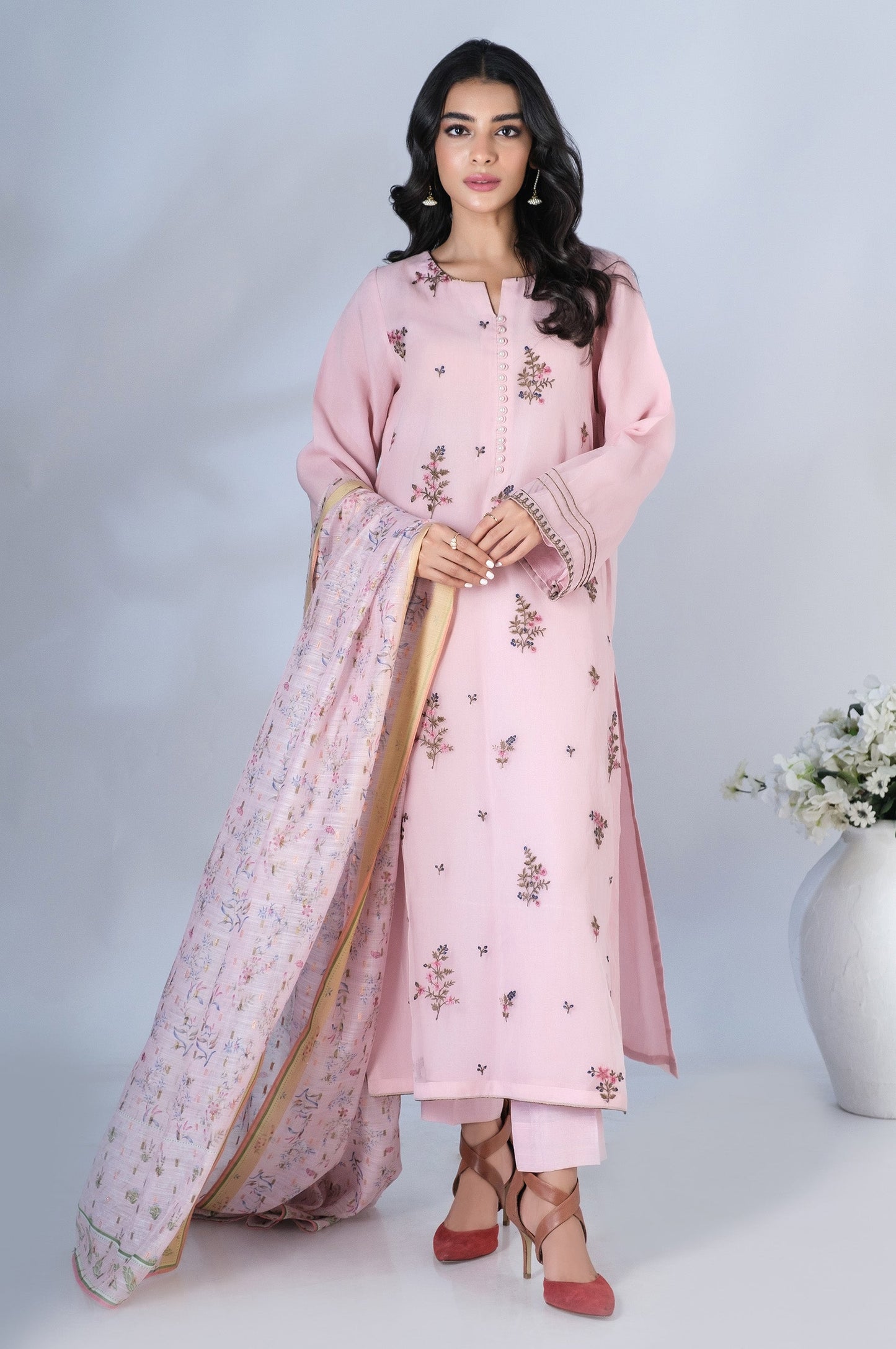 Stitched 2 Piece Organza Embroidered Outfit