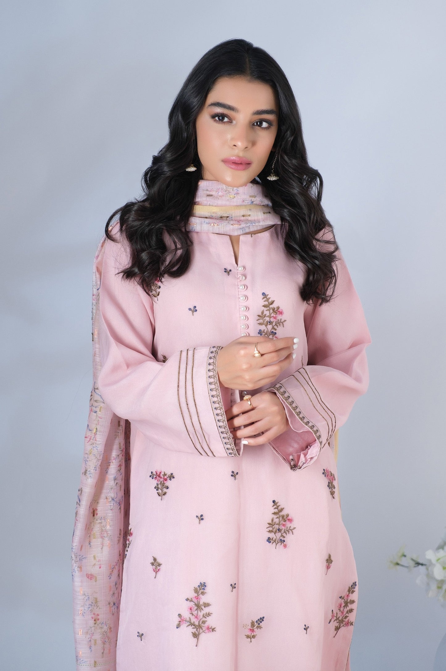 Stitched 2 Piece Organza Embroidered Outfit