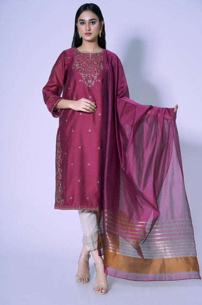 Stitched 2 Piece Cotton Net Embroidered Outfit