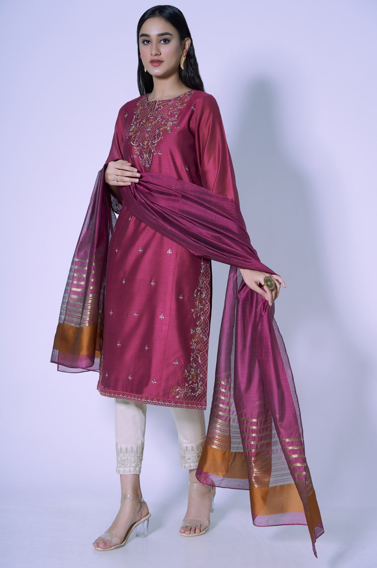 Stitched 2 Piece Cotton Net Embroidered Outfit