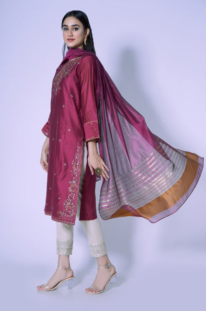 Stitched 2 Piece Cotton Net Embroidered Outfit