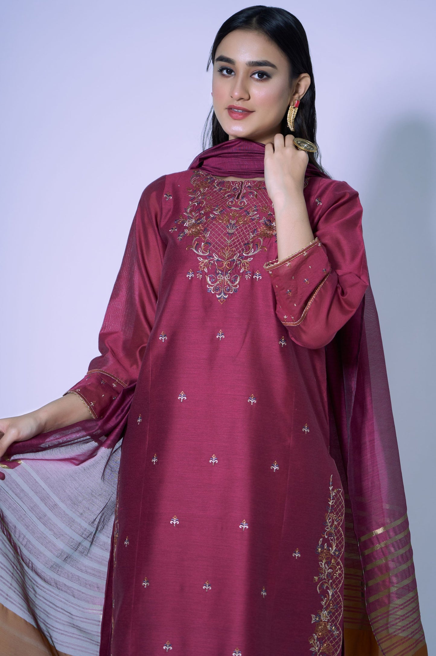 Stitched 2 Piece Cotton Net Embroidered Outfit