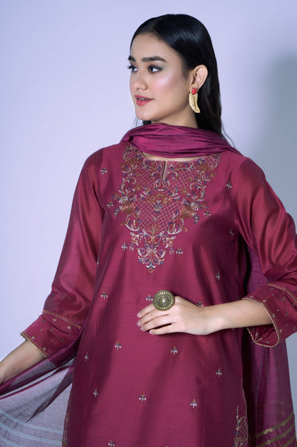 Stitched 2 Piece Cotton Net Embroidered Outfit