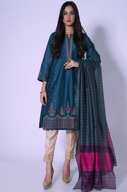 Stitched 2 Piece Cotton Net Embroidered Outfit