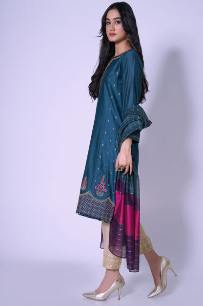 Stitched 2 Piece Cotton Net Embroidered Outfit