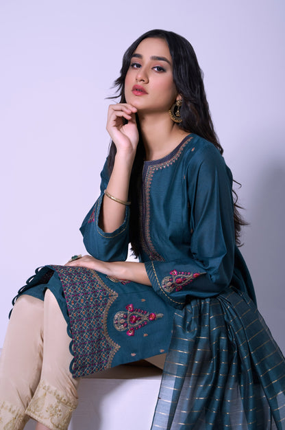 Stitched 2 Piece Cotton Net Embroidered Outfit