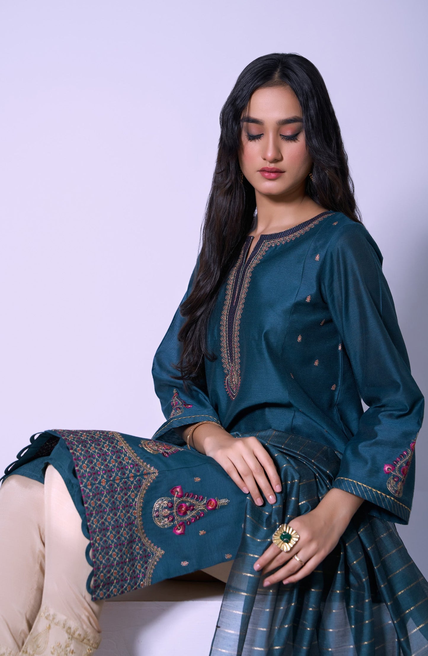 Stitched 2 Piece Cotton Net Embroidered Outfit