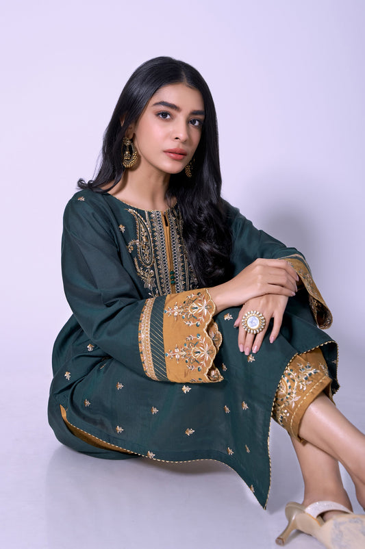 Stitched 2 Piece Cotton Silk Embroidered Outfit