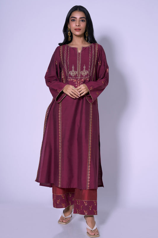 Stitched 2 Piece Cotton Silk Embroidered Outfit