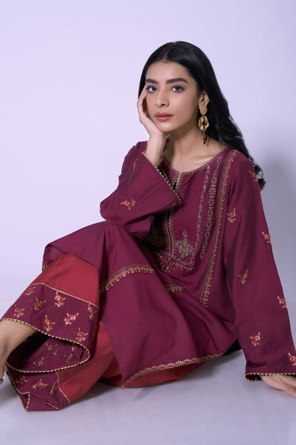 Stitched 2 Piece Cotton Silk Embroidered Outfit