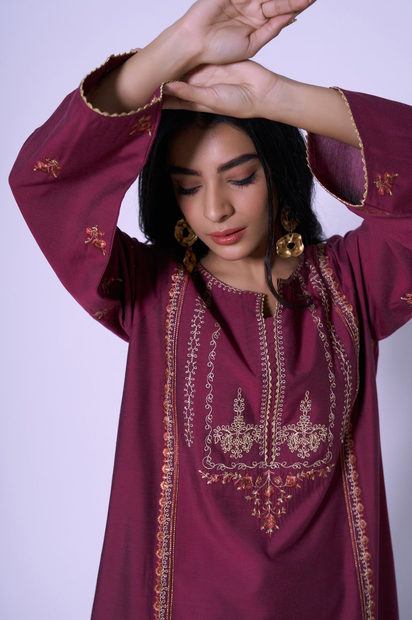 Stitched 2 Piece Cotton Silk Embroidered Outfit