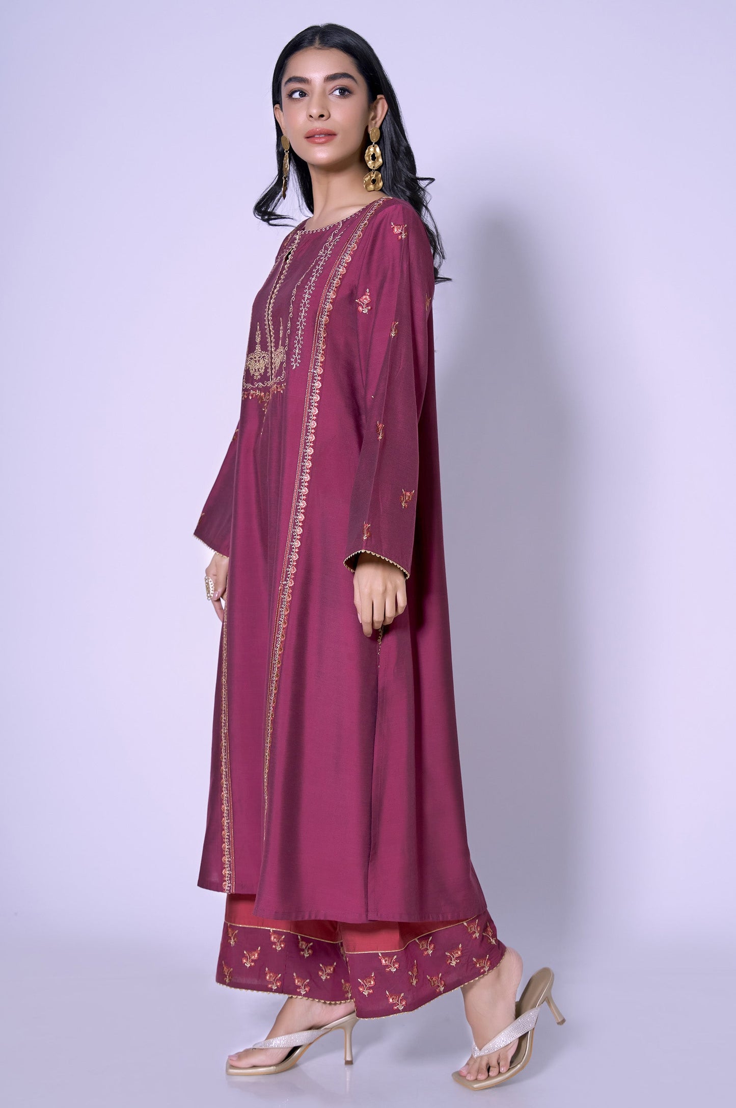 Stitched 2 Piece Cotton Silk Embroidered Outfit