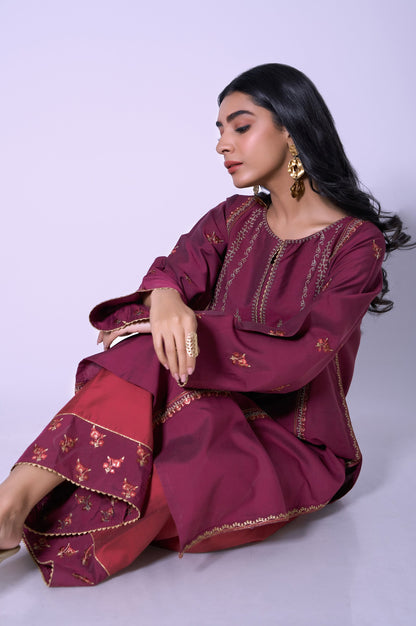 Stitched 2 Piece Cotton Silk Embroidered Outfit
