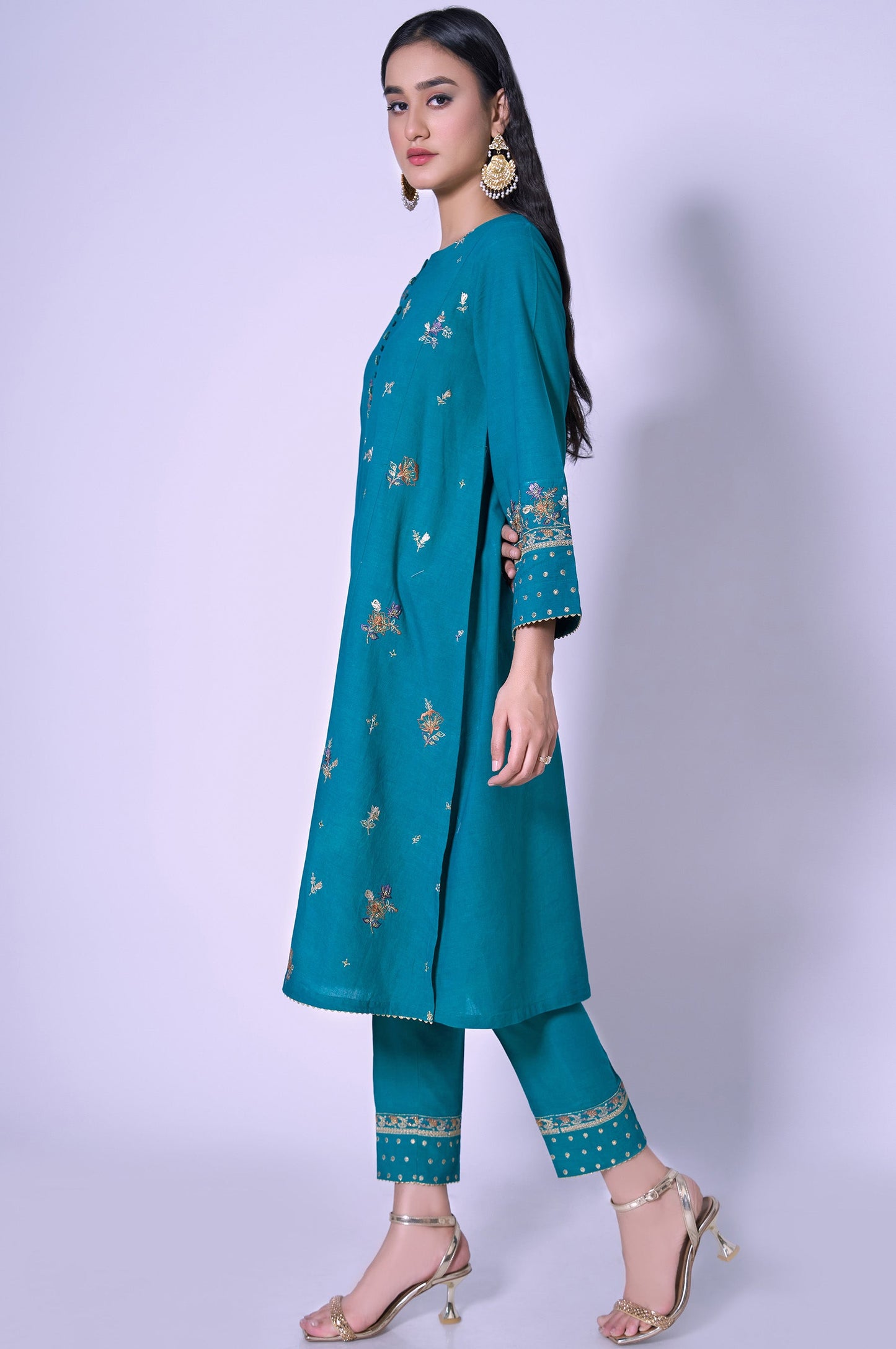 Stitched 2 Piece Cotton Net Embroidered Outfit
