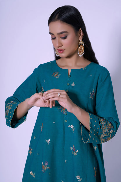 Stitched 2 Piece Cotton Net Embroidered Outfit