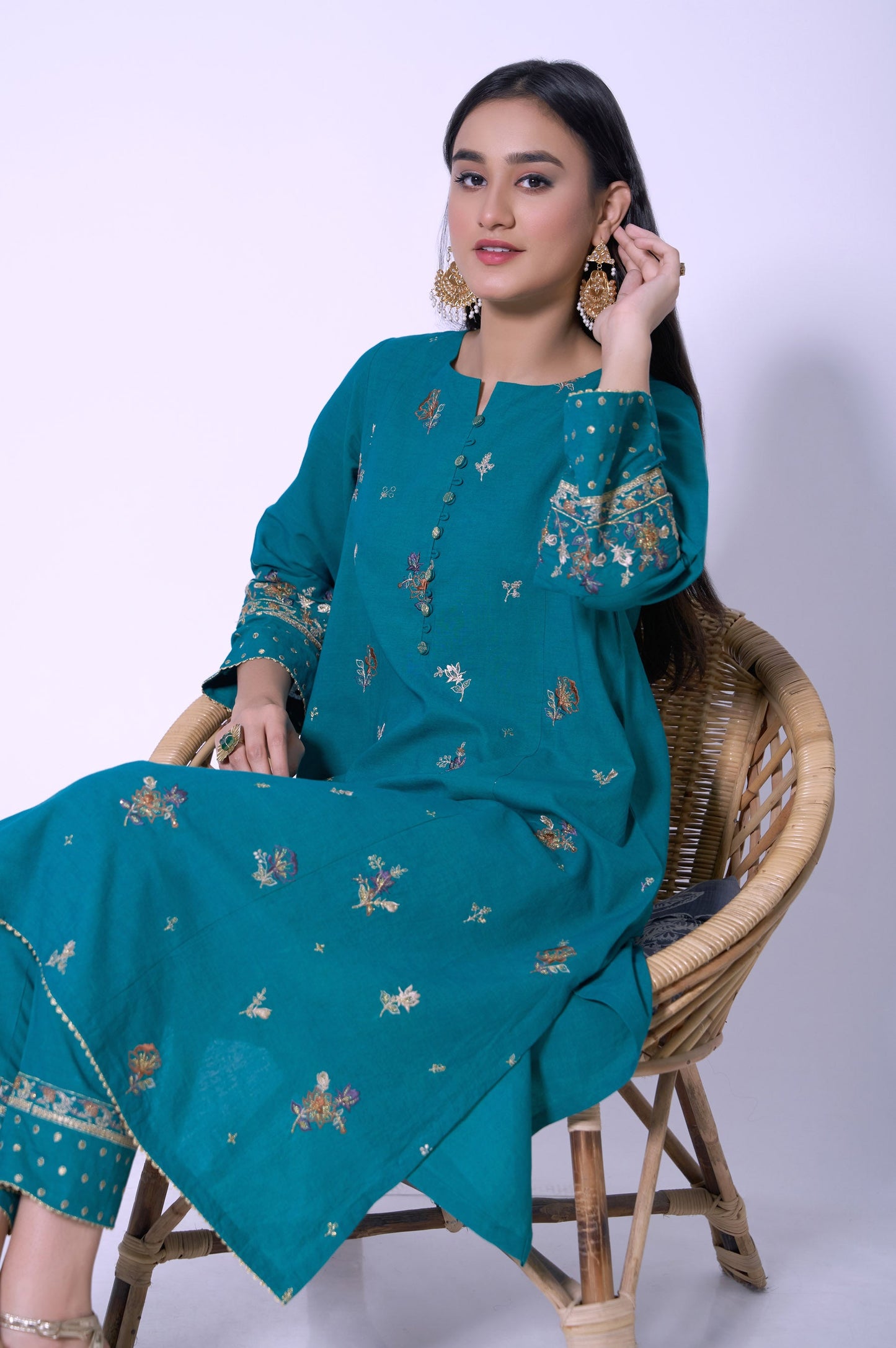 Stitched 2 Piece Cotton Net Embroidered Outfit